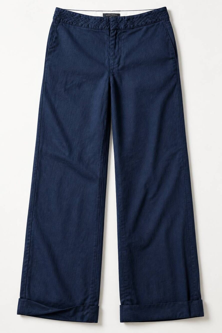 🔹️Banana Republic Blue Braided Waist Martin Fit Linen Cuffed Wide Leg Pants Siz